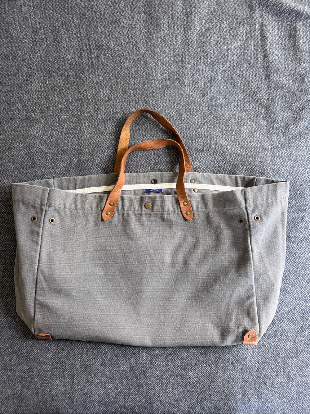 Buajibaja Canvas Tote Bag with Leather Handles - Gray